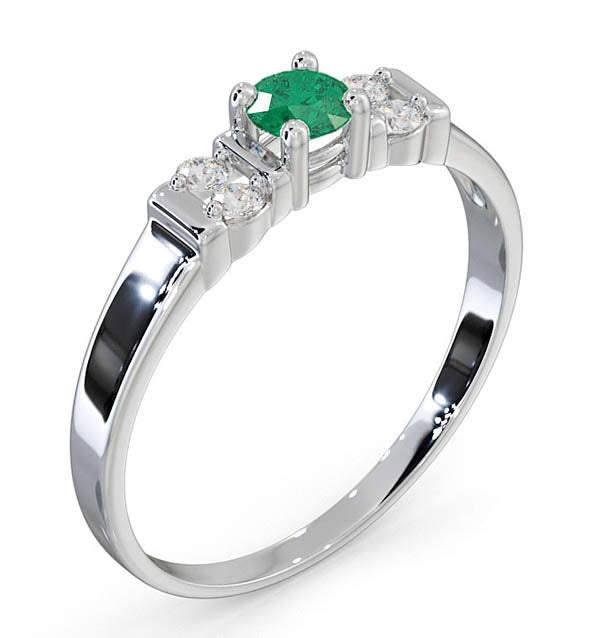 Emerald 3.75mm And Diamond 9K White Gold Ring